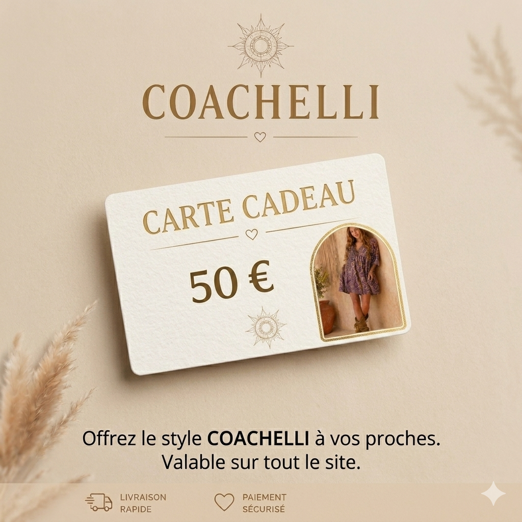 détail Carte cadeau COACHELLI - offrir un vêtement bohème - boutique en ligne - COACHELLI