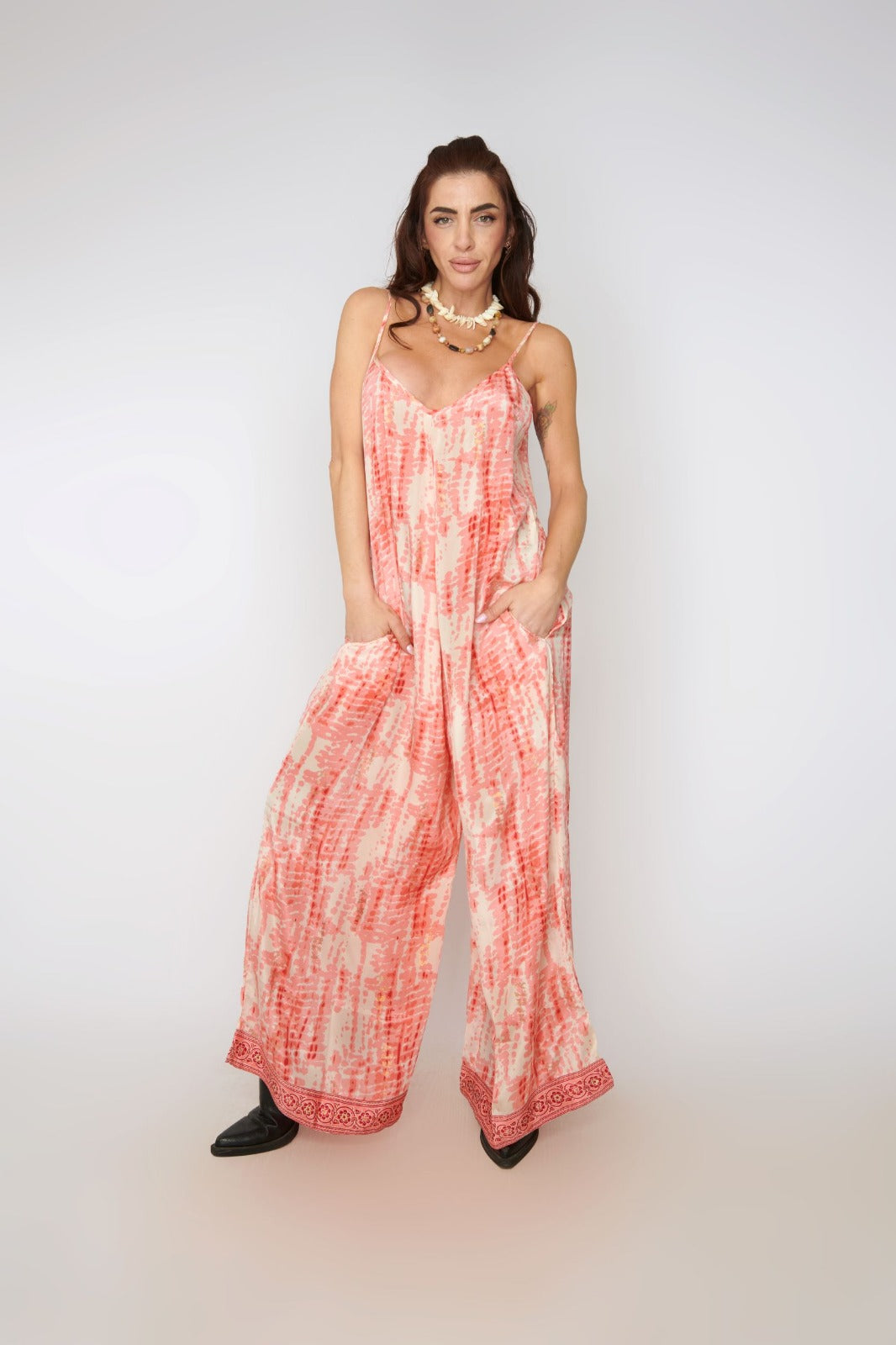  Combinaison pantalon bohème soie corail - style Ibiza bohème - taille unique - COACHELLI