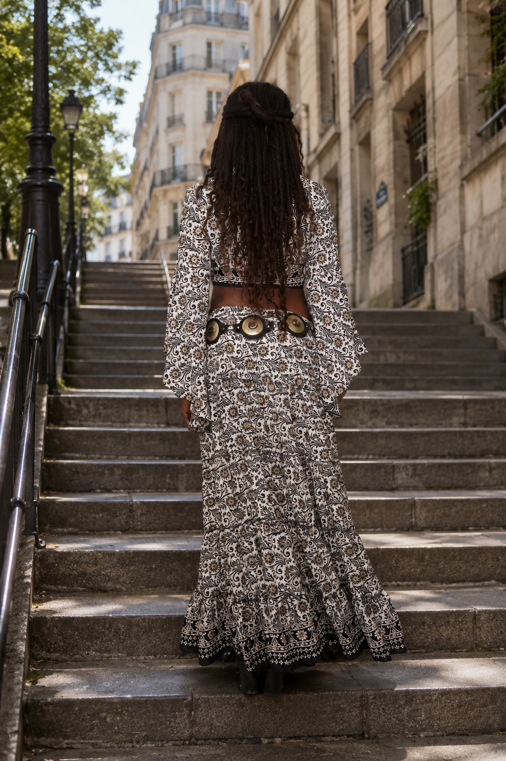  Jupe longue bohème Fantasia sunrise noir – vue de dos
