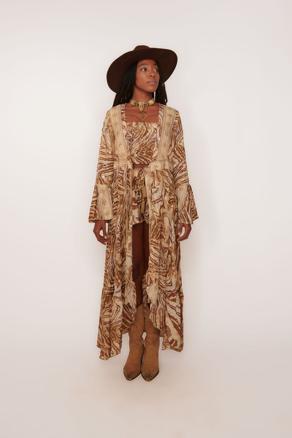  Maxi Kimono bohème Zébra - vue de dos - soie imprimée - COACHELLI

