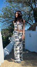 Pantalon bohème Ibiza Fantasia Dream White - vue de face - soie tie-dye - COACHELLI
