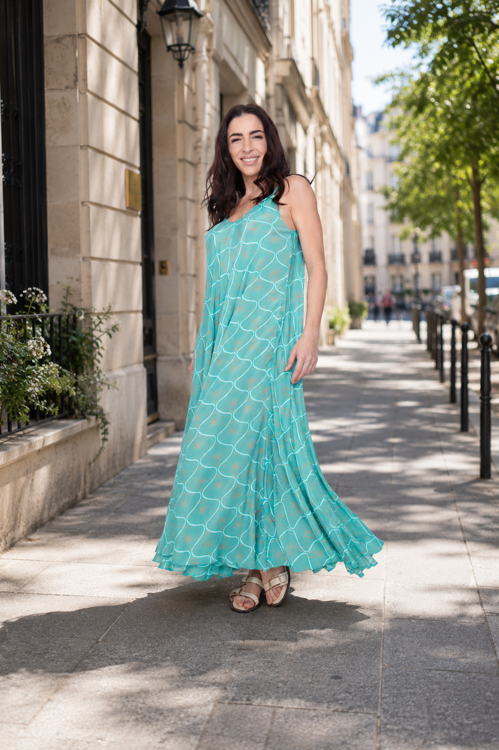 Robe bohème Harmony verte - silhouette fluide et légère - COACHELLI"