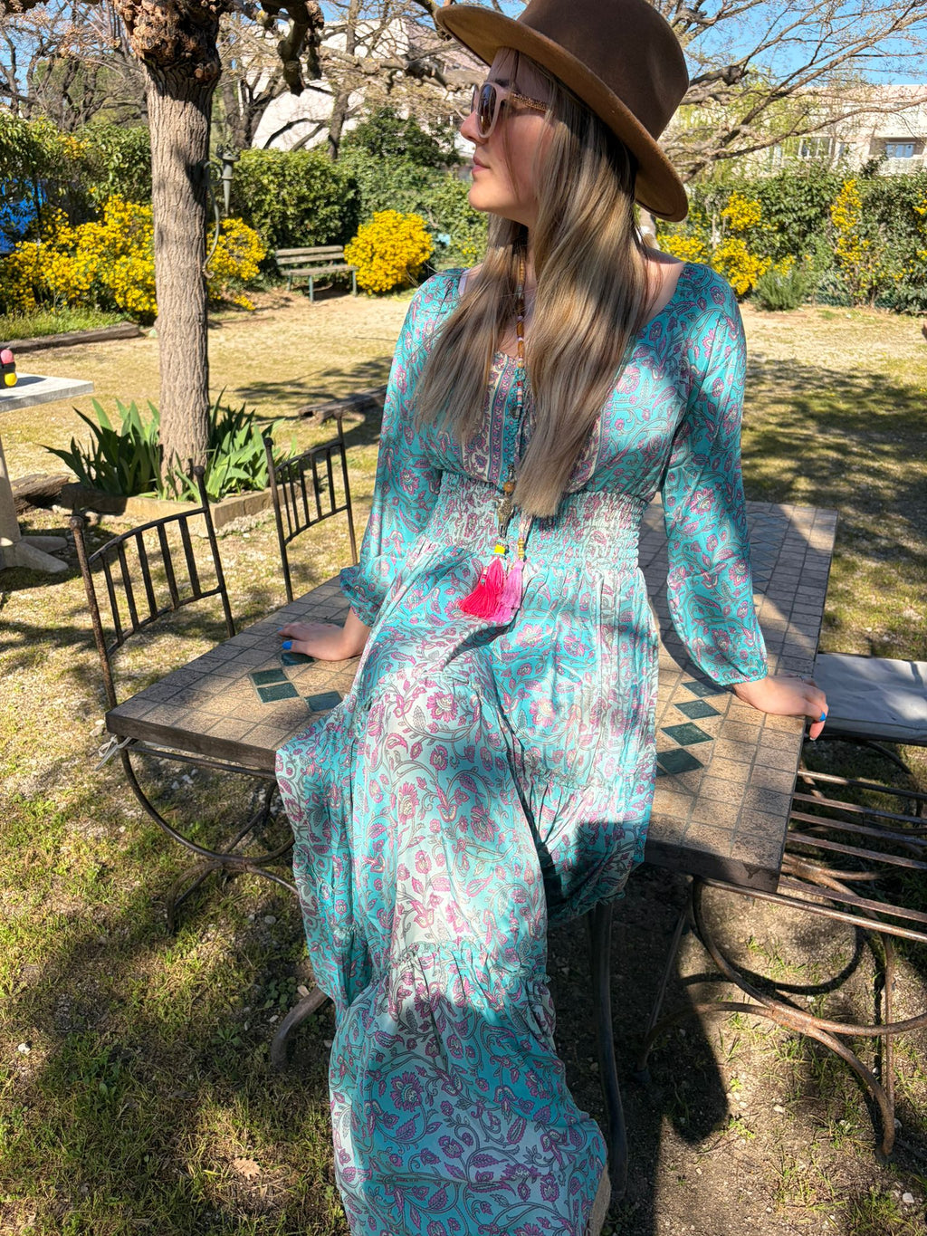 Robe bohème Maidress bleue - vue de face - COACHELLI

