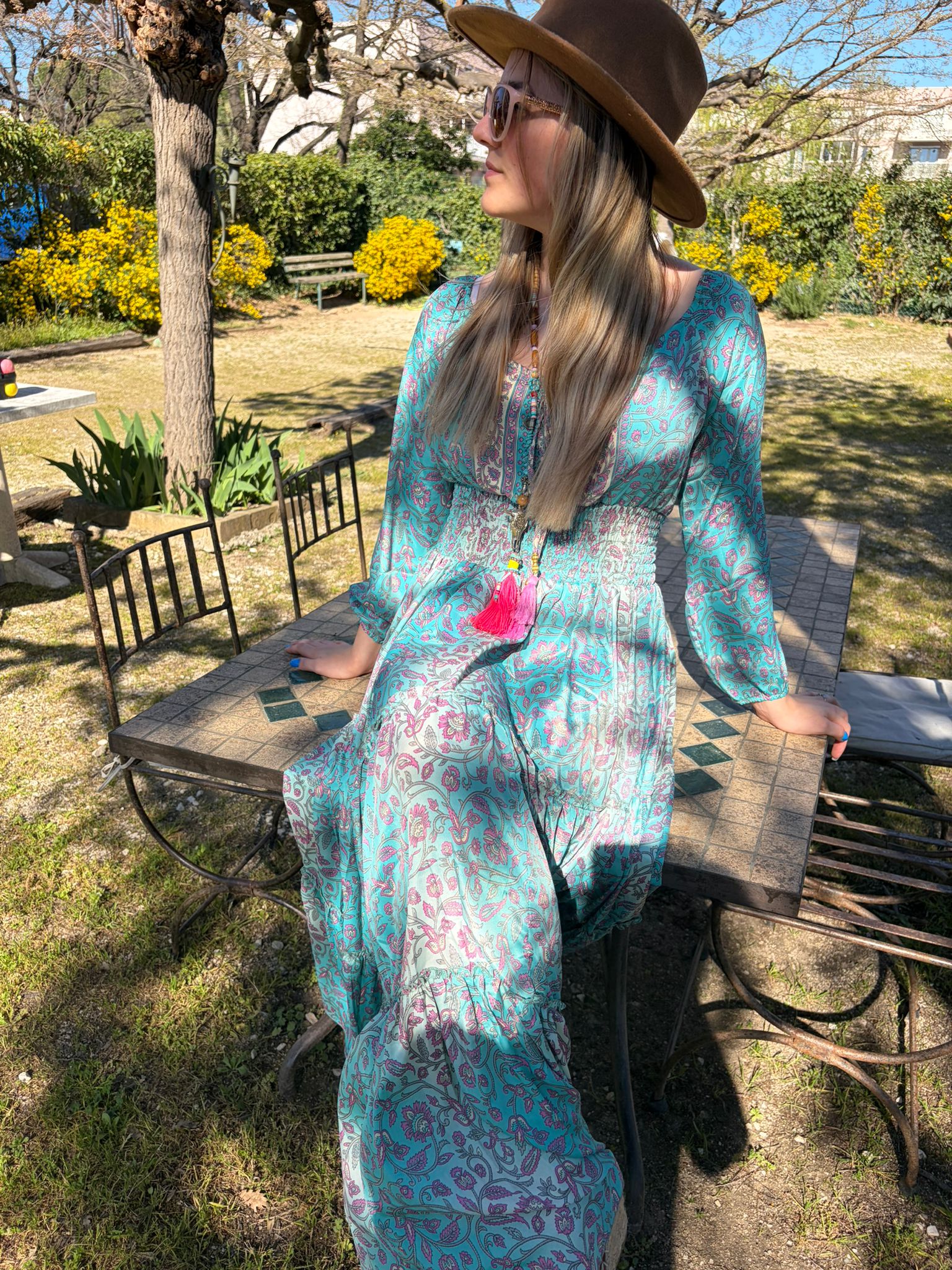 Robe bohème Maidress bleue - vue de face - COACHELLI

