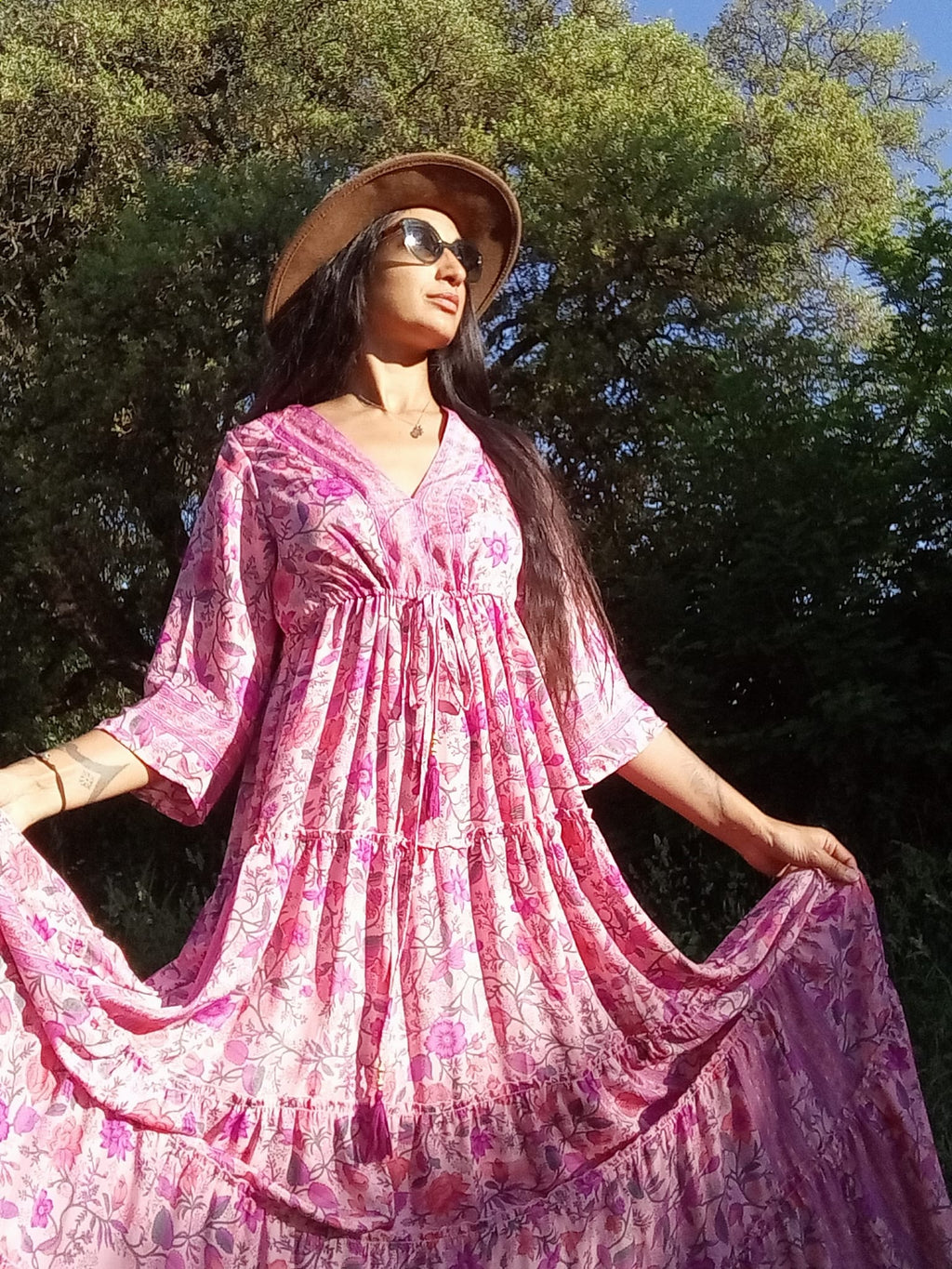 Robe bohème Iris rose - vue de face - COACHELLI