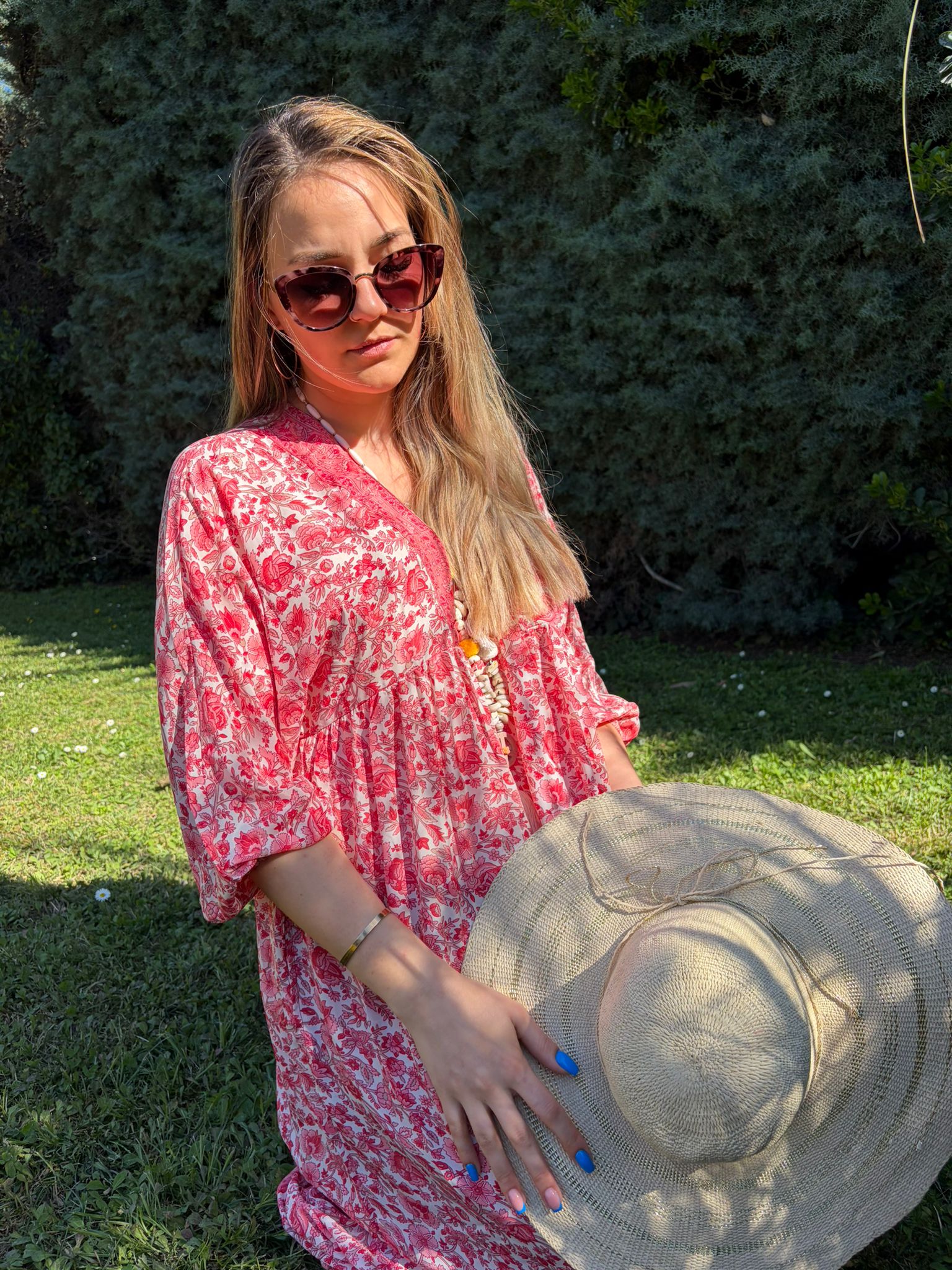 Robe longue Tina corail - tissu léger - COACHELLI