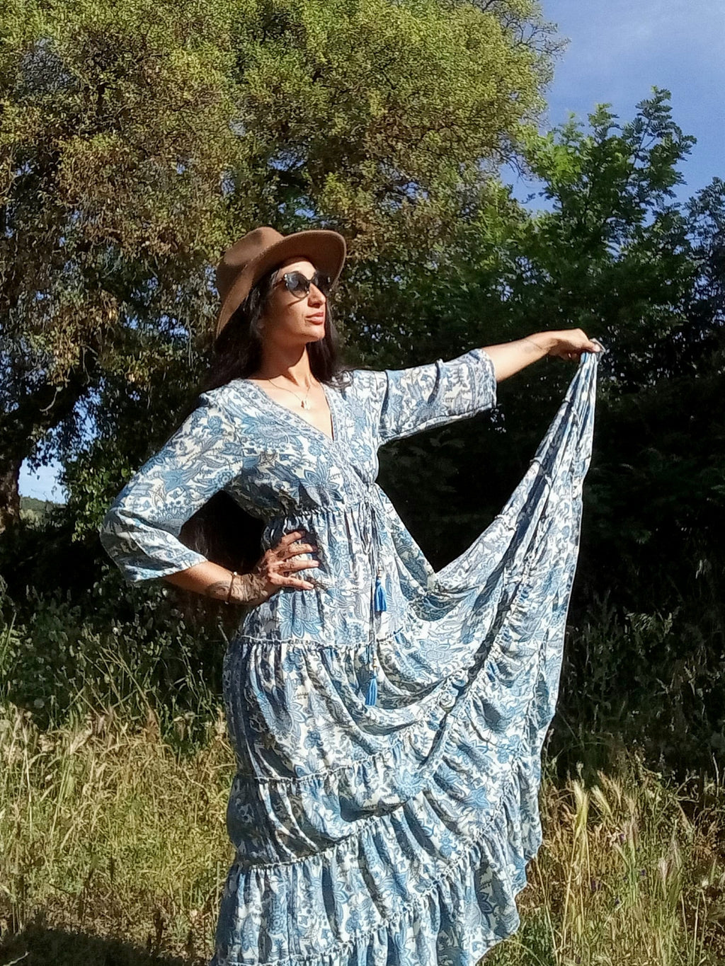 Robe bohème Iris bleue - vue de face - COACHELLI