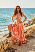 Top bohème Corail - vue de face - soie indienne - COACHELLI

