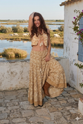Top Gipsy bohème Fantasia Sand - vue de face - soie indienne - avec jupe  COACHELLI


