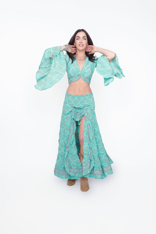 Asymmetrical Bohemian Ocean Green Skirt