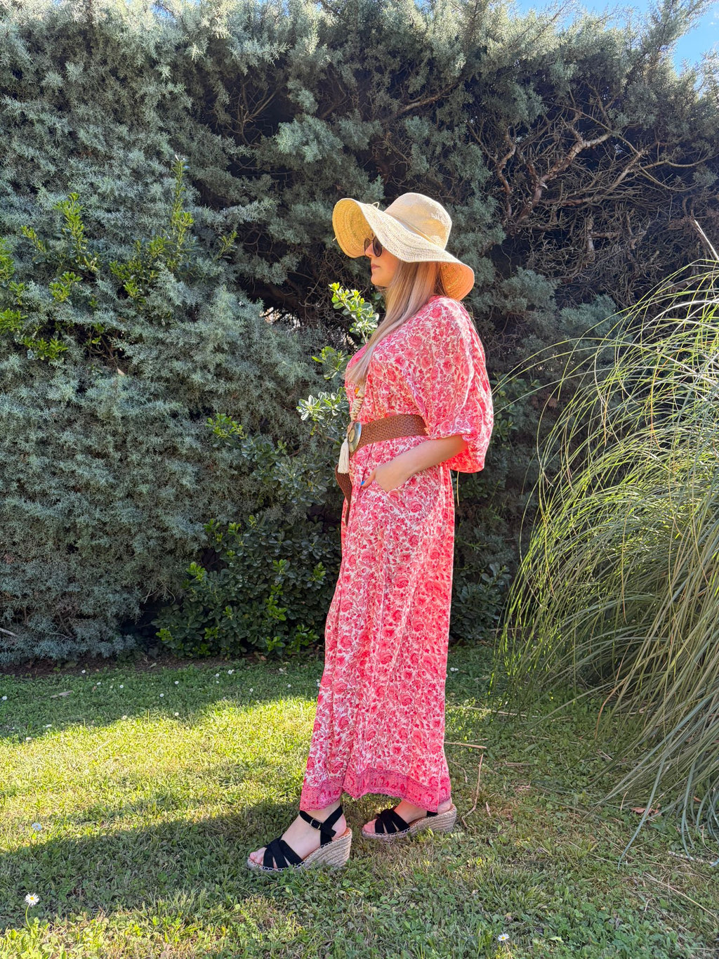 Robe longue Tina corail - silhouette bohème fluide - COACHELLI
