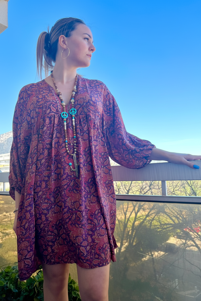 Robe bohème LILIE bordeaux - courte  - COACHELLI