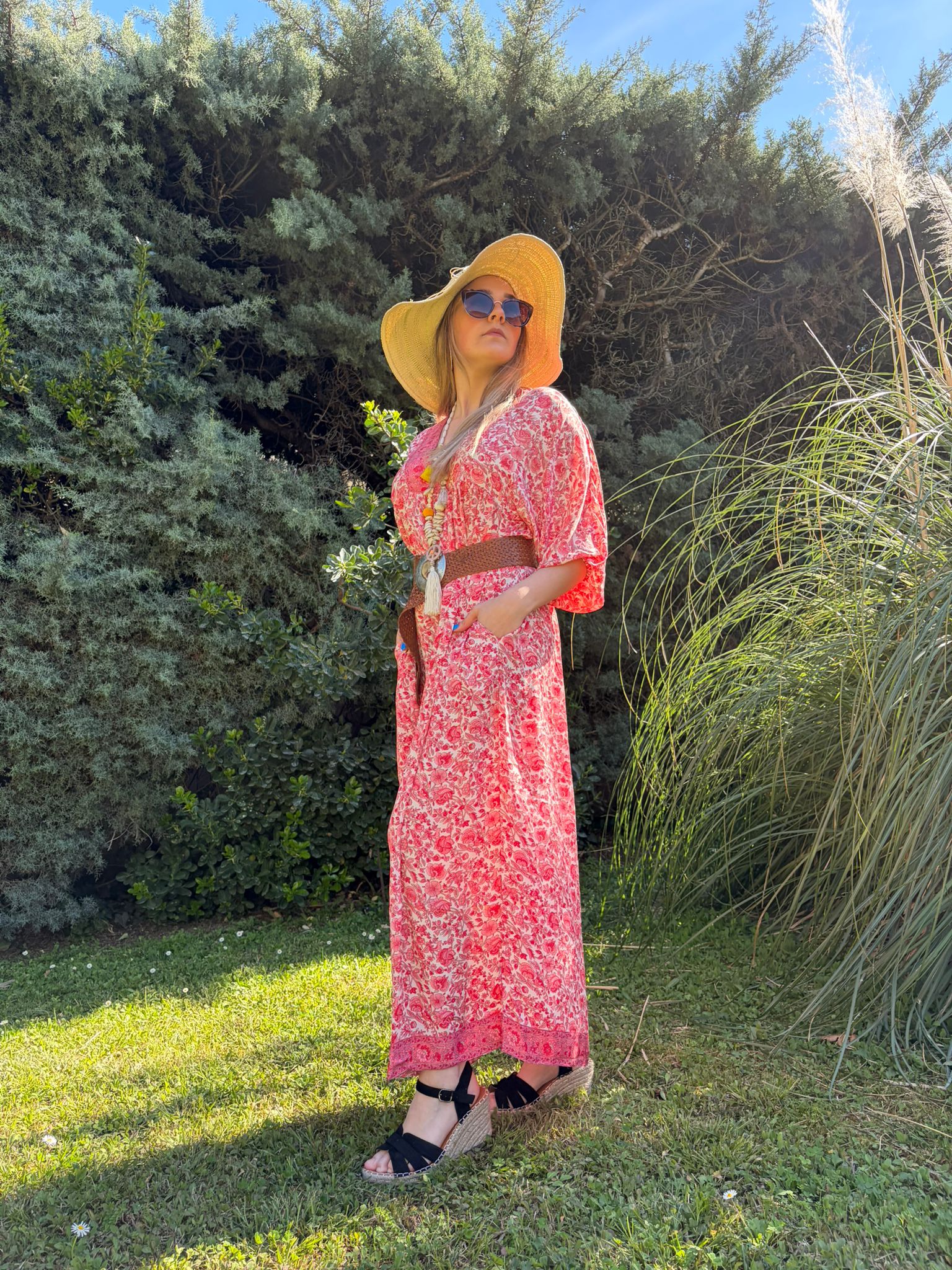 Robe longue bohème Tina corail - vue de face - COACHELLI