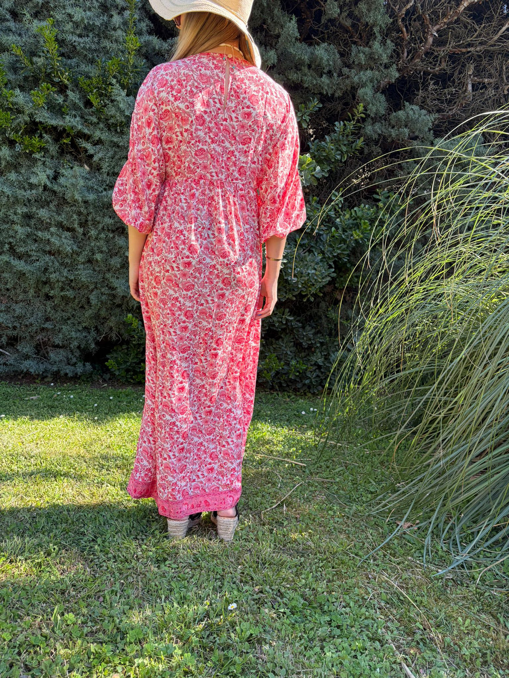 Robe longue bohème Tina corail - vue de dos - COACHELLI